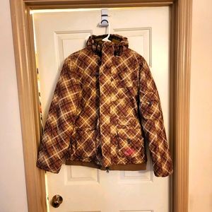 Sims ski snowboard jacket women's brown plaid hooded size Medium winter